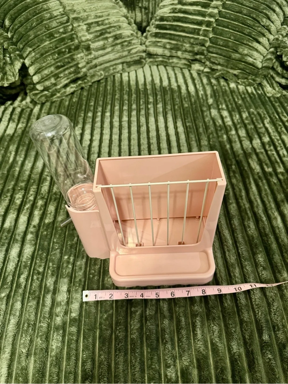 Pink Multi-Compartment Rabbit Feeder with Water Bottle